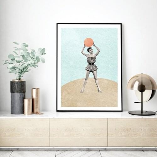 Vintage Abstract Beach Woman Dance Canvas Painting Wall Art Sculpture Flower Poster and Print Picture Nordic Bedroom Decor