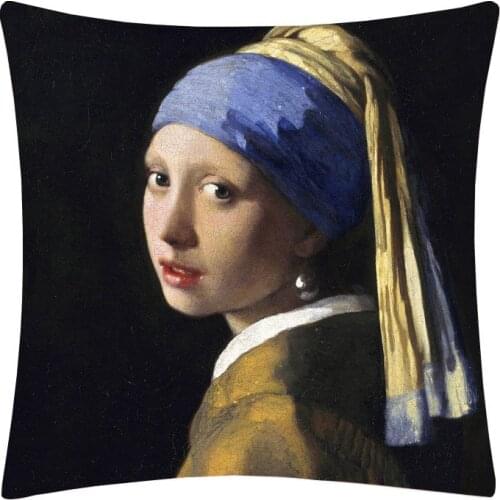 World Famous Oil Painting Johannes Vermeer Girl With A Pearl Earring The Milkmaid Mona Lisa Oil Painting Cushion Cover