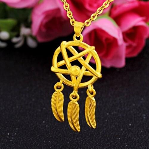 New Ethnic Style Gold Sweater Chain Fringe Feather Long Style Dream Catcher Pendant Chain Necklaces Jewelry Gift Bijoux Femme