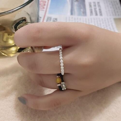 Boho Handmade Onyx Beaded Rings for Women Girls Stretchy Hand Jewelry Multi Color Amethyst Crystal Wedding Rings Party Charm