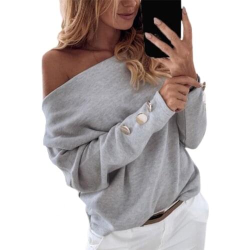 New Women Autumn Winter Knitted Sweater Sexy Off Shoulder Buttons Solid Color Long Sleeve Strapless Pullover Tops Pullover