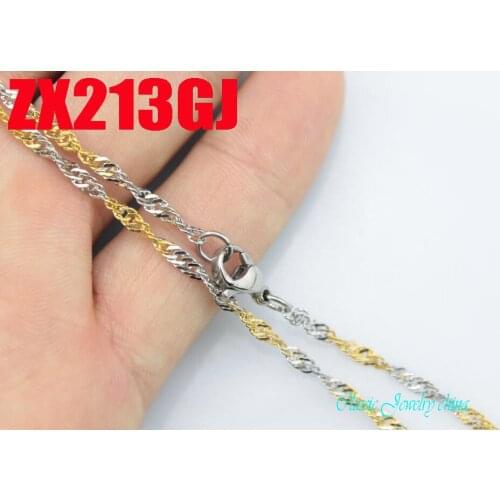 14"-38" length golden and silver color stainless steel necklace 2.5mm water wave chain women male fashion Jewelry 20pcs ZX213GJ