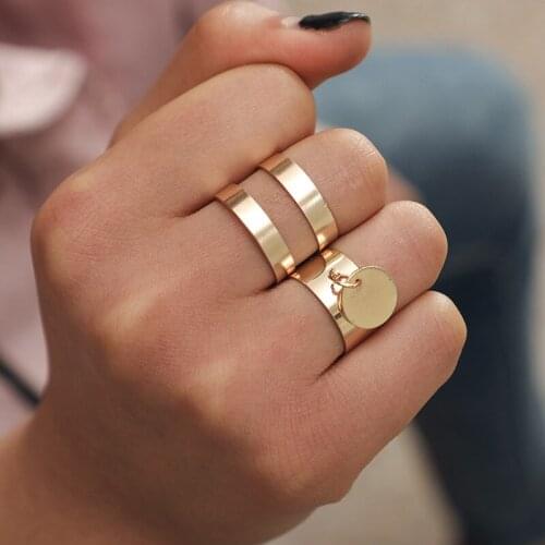 2Pcs/set Boho Gold Color Ring Set for Women Hollow Out Round Coin Knuckle Finger Rings Jewelry Rings Open Rings