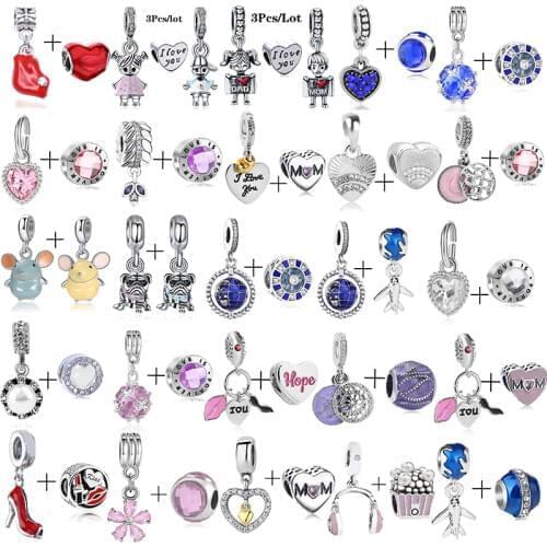 TOGORY 2Pcs/lot Silver Plated Charm Pendant Bead Fits Brand Bracelet & Necklace For Women Jewelry Diy Making Gifts Special Offer