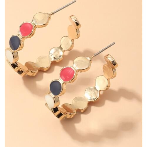 2020 New Fashion Gold Color Metal C Shape Studs Earrings for Women Female Courful Oil Statement Earrings Party Jewelry Oorbellen