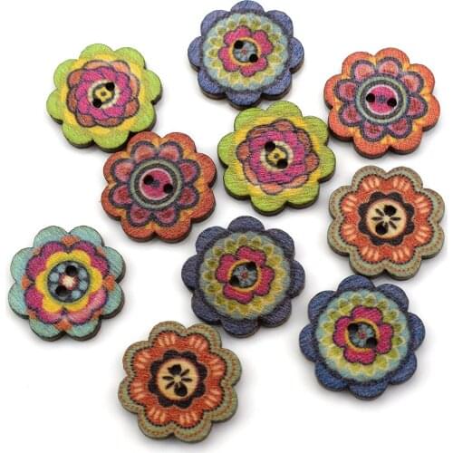 300PCS Button Multicolor DIY Apparel Sewing Buttons Wood Mixed Flower Pattern Wooden Buttons for DIY Sewing Accessories Clothing
