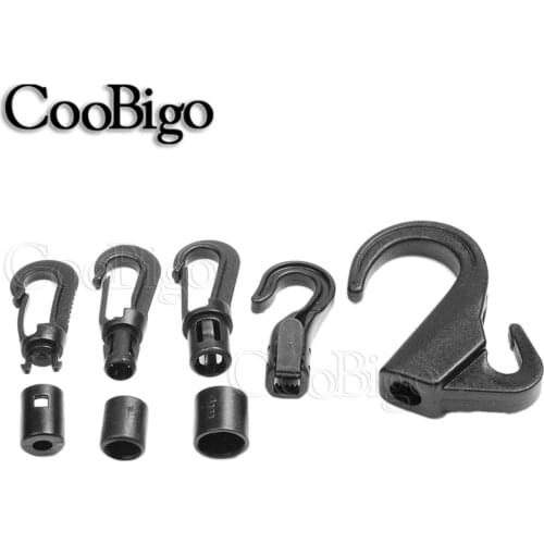 5pcs Plastic Snap Hook Cord Ends Lock Buckle Bungee Shock Tie For Outdoor Camp Clothesline Elastic Rope Hook Accessories