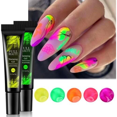 8ml Stamping Gel Neon Green Varnish For Stamping Gel Paint Nail Art Decoration Soak Off UV Semi-Permanent Polish Manicure FB1916