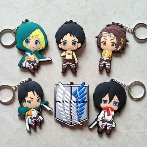 Anime Attack On Titan Eren Keychain Cosplay Soft Rubber Mikasa Levi Wings of Liberty Symbol Key Holder Trinket Keyrings Gift