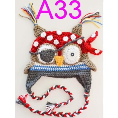 Free shipping , 30pcs/LOT crochet pirate owl hat , toddler owl hat , baby photo prop , baby owl hat 100% cotton NB-6years