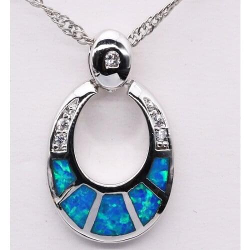 Free Gift Box Free Chains 2017 New Style Blue Fire Opal Women Jewel Silver Plated Opal Pendant For Women