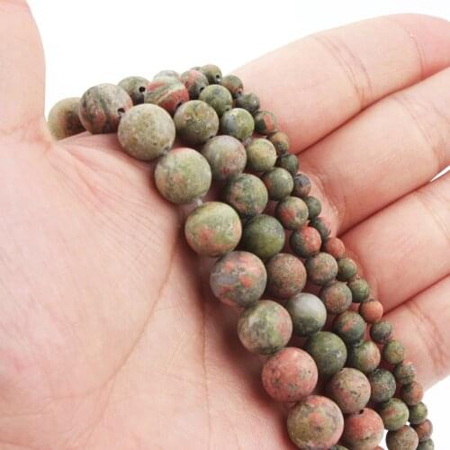 Natural Matte Unakite Stone Beads Dull Polished Round Loose Beads For Jewelry Making DIY Charm Bracelet Accessories 15'' 4-12mm