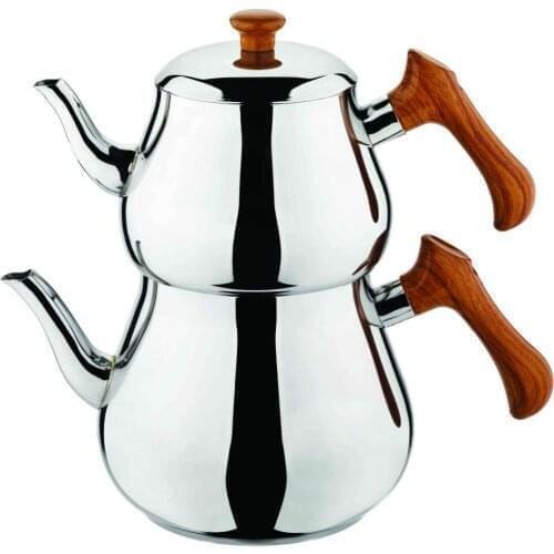 Teapot Stainless Steel For Turkish Tea Mini Size Basic Wood 18/10 Cr * Ni Made in Turkey