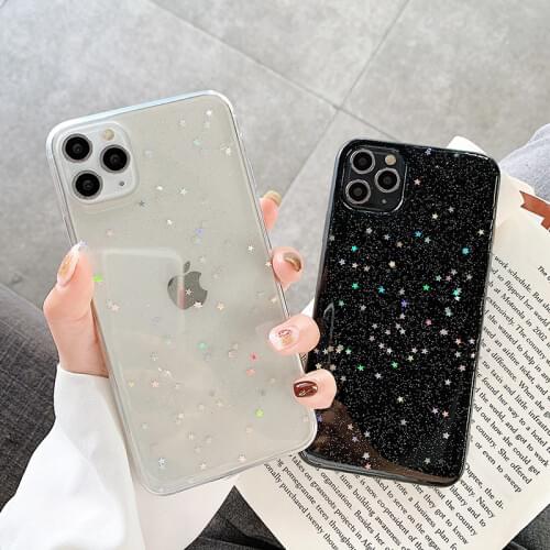 Glitter Star Sequins Powder Phone Case For iPhone 11 Pro Max XS XR X 12 Mini 6 6s 7 8 Plus SE 2020 Transparent Soft Bling Cover