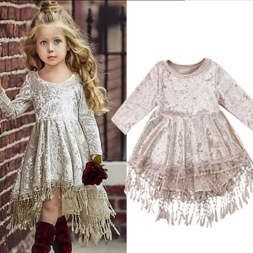 Baby Girl Dress Christmas Party Kids Girls Clothes Long Sleeve Princess Dress Velvet Tassel Kids Dresses for Girls 1 2 3 4 Years