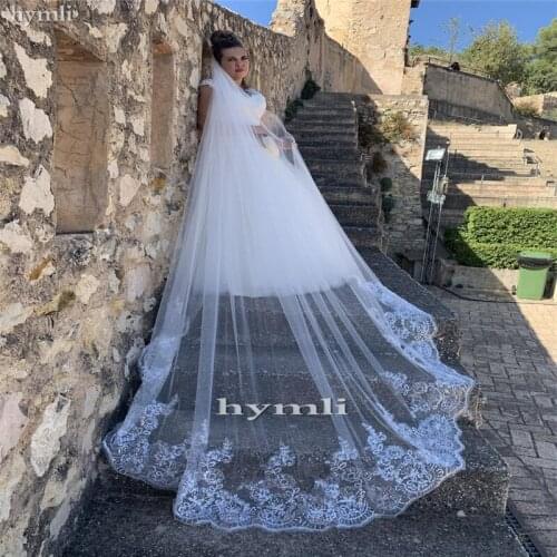 2020 New One Layer Lace Bridal Veil 3M Long Wedding Veil Soft Tulle in White , Off White , Ivory