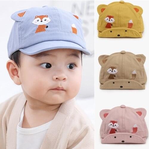 4 Colors Cotton Adjustable Embroid Anti-Sunburn Cartoon Fox Children Girls Boys Spring Summer Baseball Cap Sun Hats 1-3 Years