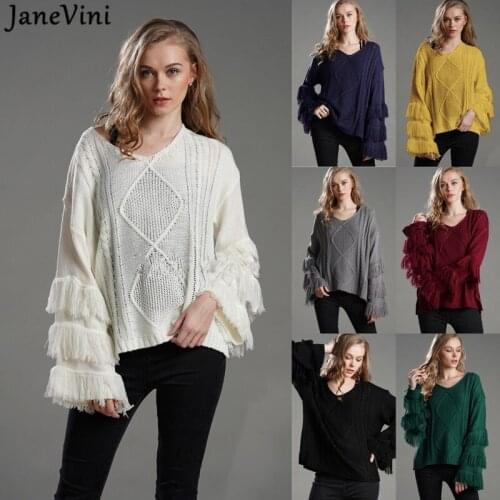 JaneVini 2021 Fashion Woman Sweaters Spring Autumn Tassel Knitted Pullovers Office Lady Long Sleeve Loose Jumpers Pull Femme