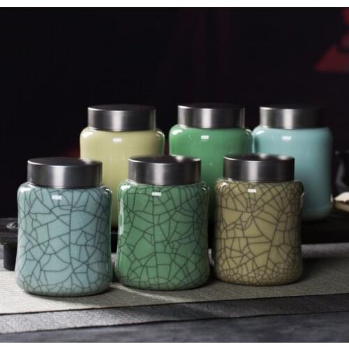 Ice Pattern Ceramic Tea Storage Box Straight Ceramic Sealed Packaging Jar Tea Container