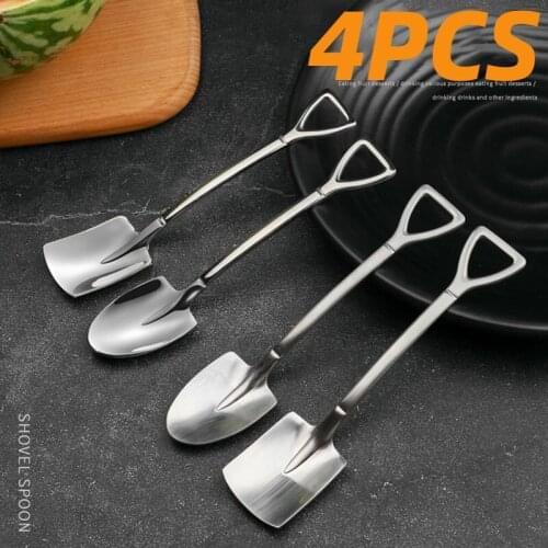 4PCS 304 stainless steel coffee spoon Retro shovel spoon for ice cream Creative tea-spoon Tableware Bar Tool Cutlery set