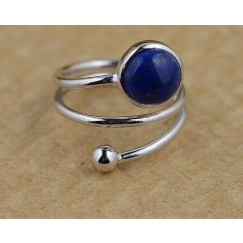 BESTLYBUY 100% G 925 Sterling Silver Resizable Rings for Women Lover Party Gifts Retro Lapis Lazuli Jewelry Bijoux