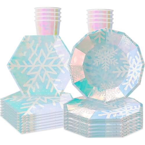 8 Guest Beautiful Snowflake Tableware Blue Plate Kids Favor Winter Birthday Party Supplies Snow Ice Freeze Theme Parti Decor