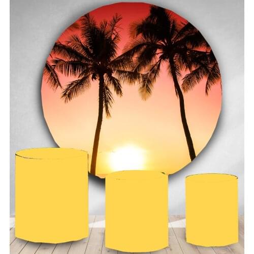 Hawaii sunset palm trees summer circle Background round panel backdrop candy dessert baby shower party decor polyester YY-193
