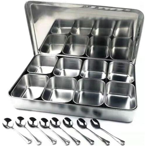 Japan Style Kitchen food Storage container Compartments Stainless Steel Seasoning box Containers with Lid Rectangle chef tools