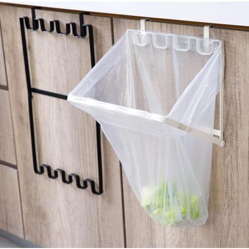 Kitchen metal Garbage bag holder hooks closet organizer storage shelf household trash rack convenience cozinha Plastic bag hange