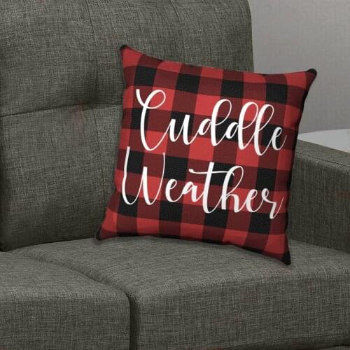 Square Canvas Pillowcase 22 Inch Soft Cushion Cover Buffalo Plaid Cuddle Weather Square Pillow Case, Accent Throw Pillow