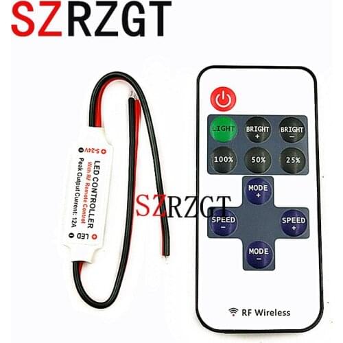 Mini DC12V Led Controller Dimmer 12A Wireless RF Remote to Control Single Color Strip Lighting 3528 5050 led strip