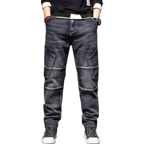 Mcikkny Mens Cargo Loose Straight Jeans Pants Multi Pockets Tactical Outdoor Denim Trousers Plus Size 29-42