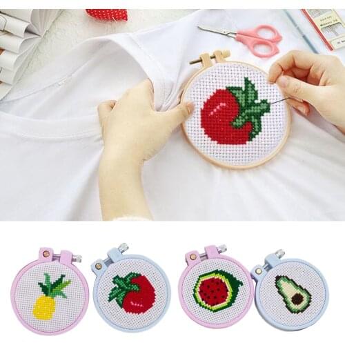 Circle Cross Stitch Kits Embroidery Set Fruit Needlework Embroidery Cross Stitch kits Embroidery for Beginner DIY Art Sewing