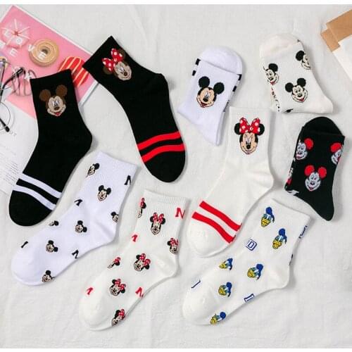 Disney 1pair Women socks Mickey Minnie cotton fashion Mickey tube socks Korean version ins tide Harajuku explosion Mickey Mouse