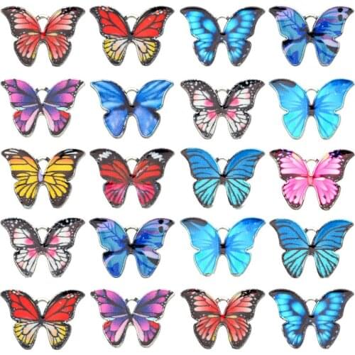 20Pcs/Set Wholesale Enamel Butterfly Charm Pendant Fashion Silver Color Animal Alloy Accessories for DIY Jewelry Making Supplies