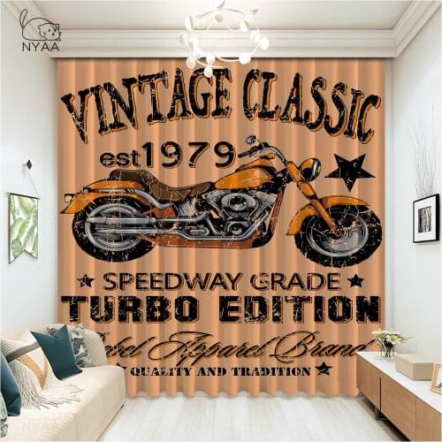 Retro Trip Car Motorcycle Historic 3D Room Curtain French Window Curtains Short Photo Curtains 3D For The Hall Micro Shading