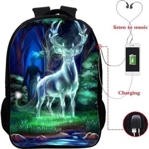 Deer Print School Backpack Teenager School Bags Rucksack Waterproof Usb Charging Backpacks for Teenage Girls Boy Book Bags
