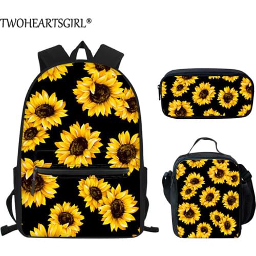 Twoheartsgirl Sunflower Teenager Student Backpack for Children Boys Girls White Small Daisies Kids Back Packs Pen Bags 3Pcs/Set