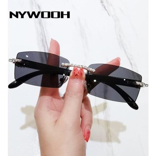 NYWOOH Vintage Rimless Sunglasses Women Men Retro Steampunk Sun Glasses Luxury Small Rectangle Diamond Sunglass for Ladies