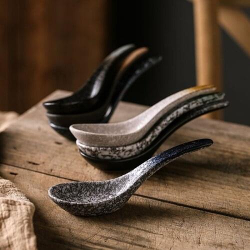 Japanese Style Soup Spoon Household Ceramic Ramen Soup Spoon Rice Spoon Porridge Spoon Dessert Spoon Creative Retro Japanese