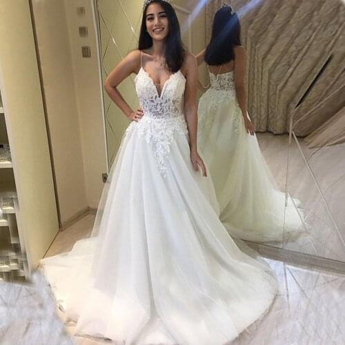 ANGELSBRIDEP Spaghetti Straps A-Line Wedding Dresses Vestido De Noiva Sexy Sweetheart Floor-Length Formal Bride Wedding Gowns