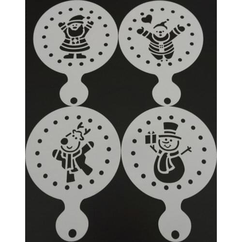 4pcs/set Christmas Coffee Stencils Template Plastic Cookie Cupcake Milk Cappuccino Mould Barista Tools