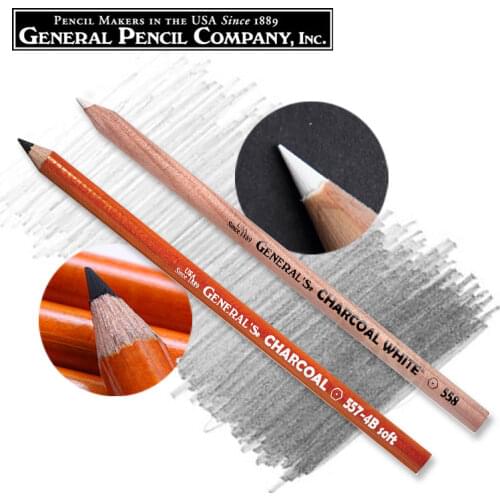 American GENERALS Sketch Charcoal Pen Original Charcoal Fine Pen White Painting Highlight Pen 558 White 557 557 HB,2B,4B,6B