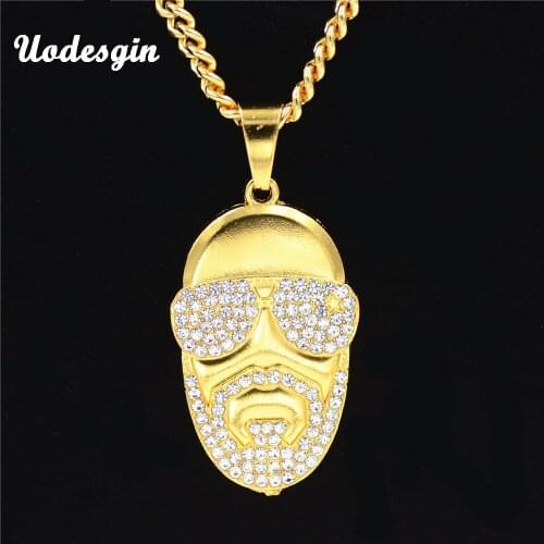 Uodesign Trendy Hip Hop Bling Iced Out Jewelry Head Pendant Necklace With Glasses Jewelry