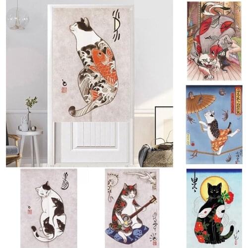 Japanese Tattoo Cat Cloth Half Curtain Bedroom Door Curtain Geomantic Partition Curtain Home Decoration Doorway Hanging Curtain