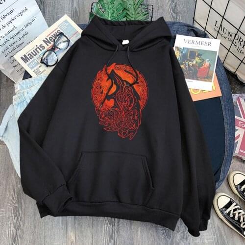 Hoodie Womens Giant Wolf In Norse Mythology Fenrir Pattern Printed Hoodies Women Casual Tops Oversize Soft Females clothes tops