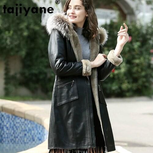 Raccoon Fur Dog Collar Wool Liner Autumn Winter Coat Women Clothes 2021 Genuine Leather Jacket Sheepskin Down Coat Female ZT4840