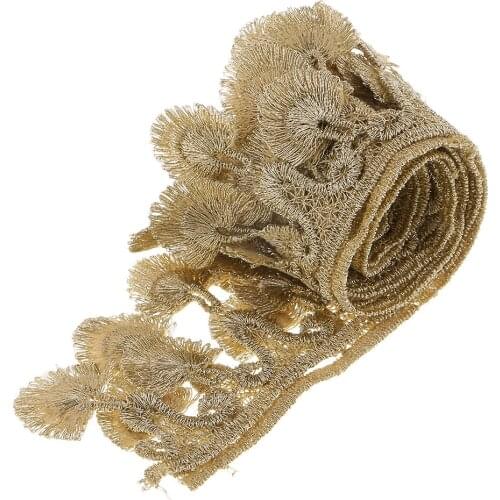 1 Yard Golden Fan-Shaped Lace Trims Embroidered Applique For Dress Bag Clothing Cushion Curtain Decor