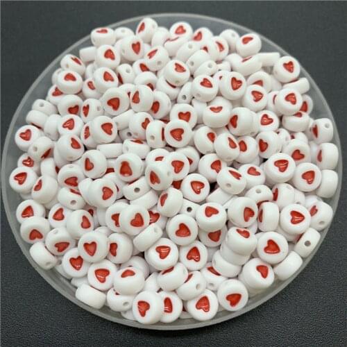 100pcs/Lot 7mm Acrylic Spaced Beads Round Shape Red Love heart Beads For Jewelry Making DIY Charms Bracelet Necklac