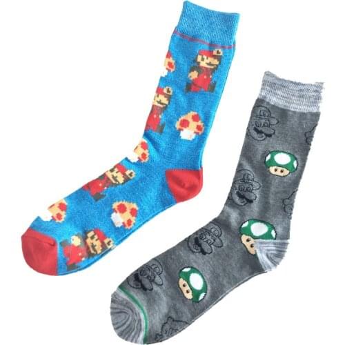 2 pairs New Fashion summer women Cartoon Game super Mario pattern Lovers Cotton Funny sporting socks men Absorb Sweat Crew socks